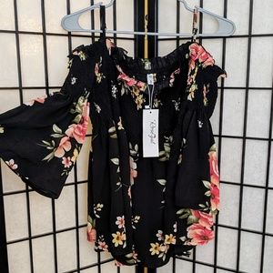 Floral Print Cold Shoulder Blouse